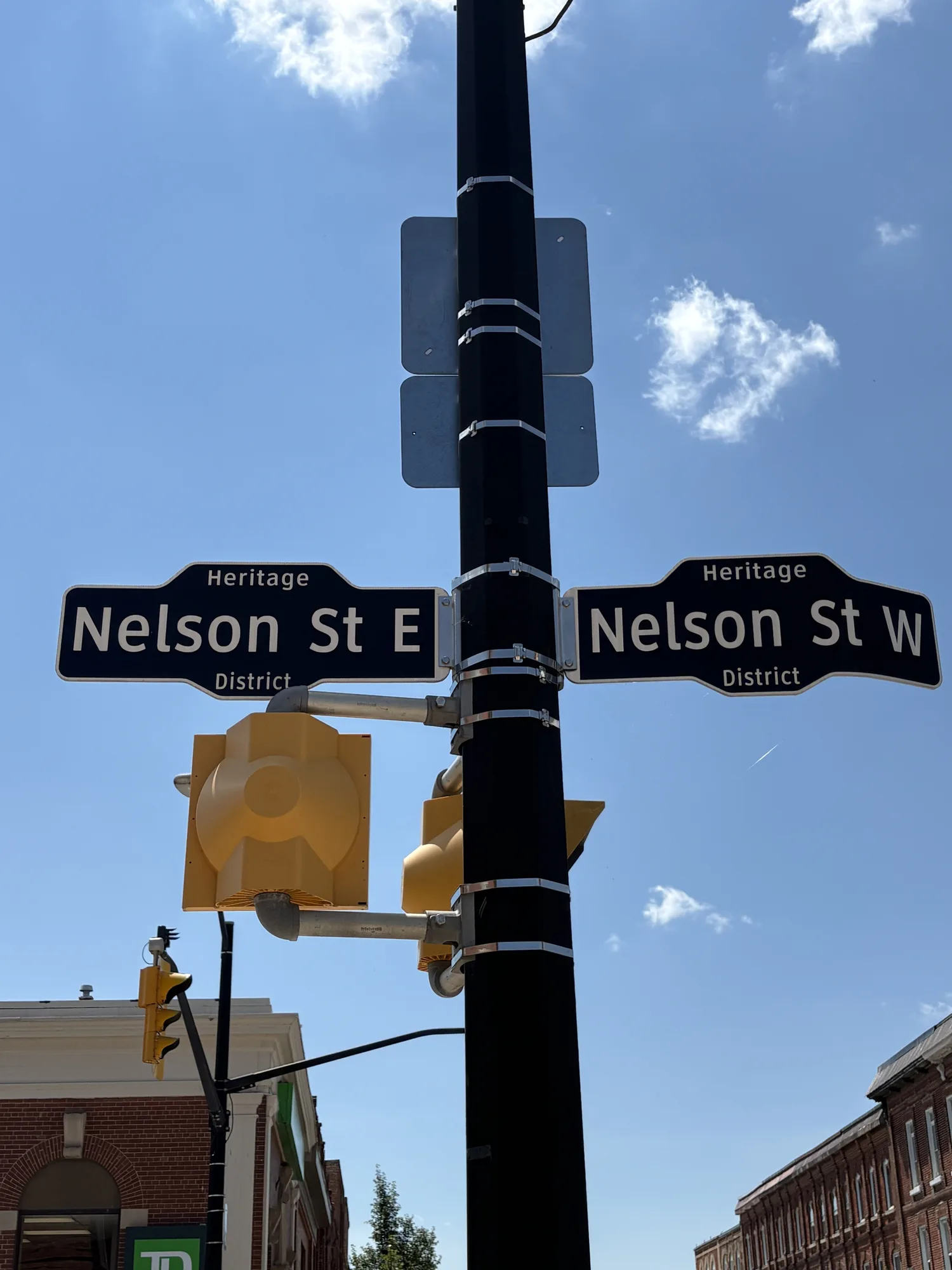 Nelson Street East and West signs marking Meaford's heritage conservation district